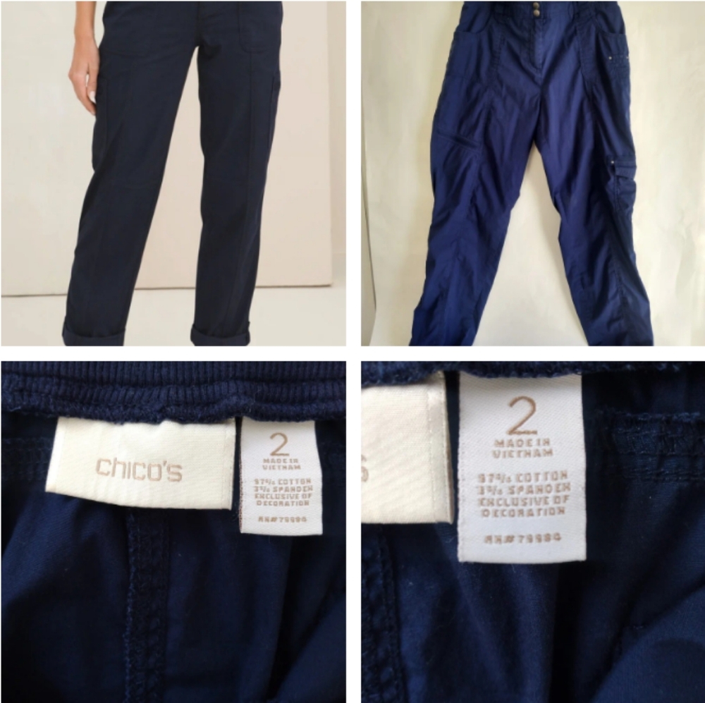 Chico"s Women Navy Cargo Utility chino pants, Size 2 ( Size: Large / 12), High r
